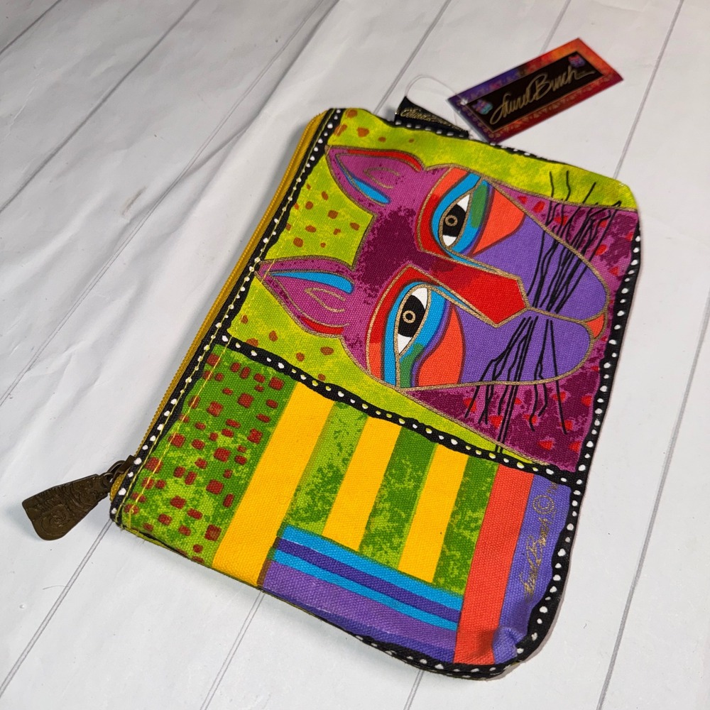 NEW Laurel Burch Cat Graphic Cosmetic Travel Bag Funky Colorful Whimsical Cotton